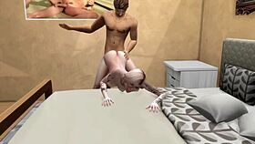Blonde Bent Over in 3D Cartoon Home Scene