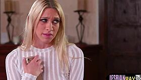 Blonde lesbian babes enjoy cute girlfriend moments together.