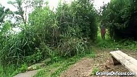 Petite teen SUCKS old cock OUTDOOR before FUCKING in cowgirl.