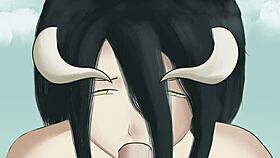 albedo gives her master a suggestive blowjob in overlord