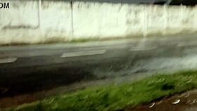 Brunette Amateur Bent Over In Doggystyle Voyeur Public Outdoor Handjob At Bus Stop