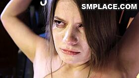 i feel the sting of the whip on my bound boobs, but i endure it well