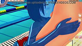 slimegirl in 3d animation by the pool