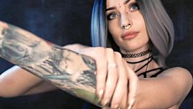 Asmr oil and cream with teen tattoo cosplay