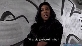 this ebony babe gets pulled and fucked outdoors before tugging and sucking