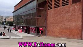 Salón erótico barcelona public trio inesperado parte 1 with blonde milf riding outdoor.