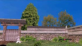 Cute girl asks, 'Want to try machinery position in the garden?' leading to multiple orgasms in animated porn