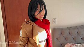 Blonde Cosplay Mikasa Blows And Rides Monster Cock