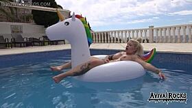 'Aviva rocks masturbates on einhorn, her big tits, ass, boobs, sexy tits, and tattoos on display'