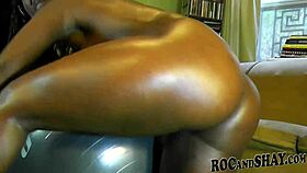 Ebony Freak Feels Intense Pleasure Riding Oiled Ball