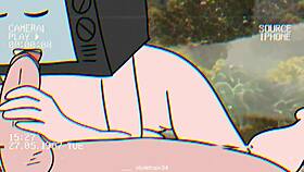 TV woman and cameraman sex animation in the toilet