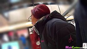 This amateur redhead teen was so horny in the mall, she started sucking and fucking right there for some free shopping
