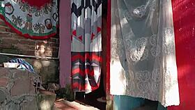 I lend the shower to my neighbor and watch her masturbate nicely