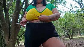 Did Mary Jhuana Orgasm In The Park While Hiding Her Big Tits?