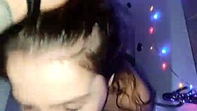 Enjoying blowjob with big tits in bathroom