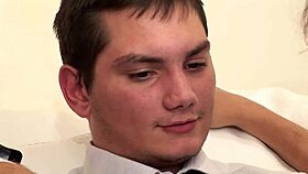 two bisexual guys sharing a cute brunette with big cocks and anal