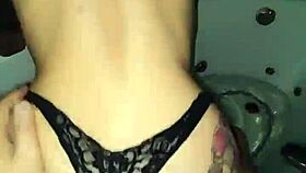 Enjoying blowjob with big tits in bathroom