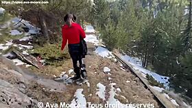 this pretty brunette gets her pussy demolished by huge cock in snow