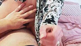 Amateur Woman Orgasms on His Leg with Handjob and Wet Pussy