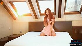 Look at Paula Shy, Czech redhead with big boobs stripping bare!