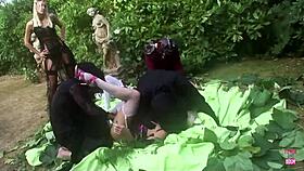 Three horny blondes climax intensely in outdoor orgy.