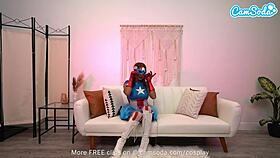 Sexy Ebony Teen Cosplays As Captain America, Spreading Pussy And Masturbating On Webcam