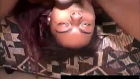 Newbie ebony whore gangbanged by three big cocks.