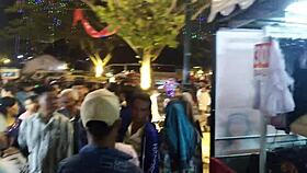 lonely walk through the crow peoples in a quiet town