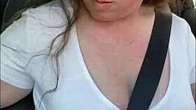 Gorgeous milf cums hard in mcdonalds drive thru with remote toy