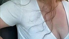 Gorgeous milf cums hard in mcdonalds drive thru with remote toy