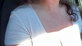 Gorgeous milf cums hard in mcdonalds drive thru with remote toy