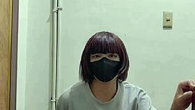 beautiful ladyboy in public staircase with cumshot