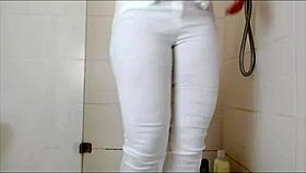 soaking my white clothes in the shower, getting all wet