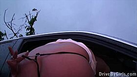 girl sticks ass out car window for public fucking in gang bang orgy