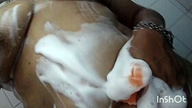 Latina amateur uses dildo intensely in the shower