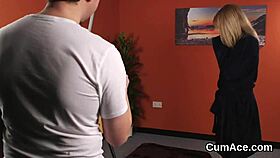 Hot Centerfold Gets Sperm Load on Her Face Sucking All the Jizz!