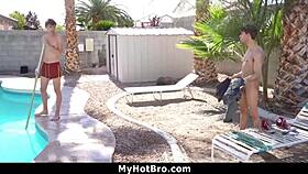 Blonde twink stepbrothers dive into raw action by the pool. Myhotbro captures every steamy moment.