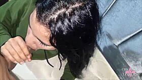 She drains every drop from his balls with her mouth