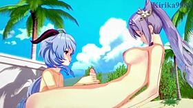 ganyu and keqing and xiangling and xinyan intense futanari sex in genshin impact hentai