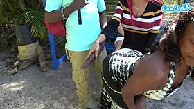 Big black cock flashes at public bus stop in outdoor setting