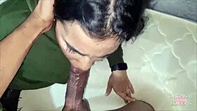 She drains every drop from his balls with her mouth