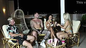 Brazilian amateurs in sheer red lingerie perform romantic bisexual group scenes