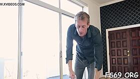 this sweet babe in lingerie is sucking and riding a monster cock in the bedroom, breaking all taboos.