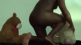 Enjoying Threesome With Brown And Caucasian Furry Toy Bears