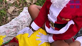 Santa's surprise: hijab girl's wet pussy as Christmas gift