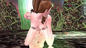 Cute animated girl rides dick in reverse cowgirl position.