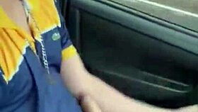 He jerks off his big cock while driving the car solo