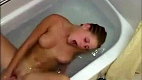 Horny blonde masturbates with dildo by the pool at home!