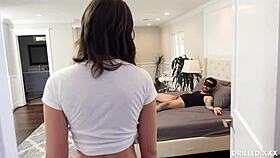 big tit brunette joseline kelly ties up a guy and blindfolds him, making him lick her ass before fucking her asshole doggystyle