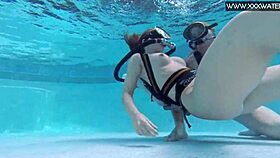 manga girl in bikini fingered and blown by big cock underwater in the pool.